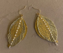 Load image into Gallery viewer, Leaf &amp; Pearl Drop Earrings
