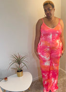 Tie Dye Wide Leg Rose Red Jumpsuit