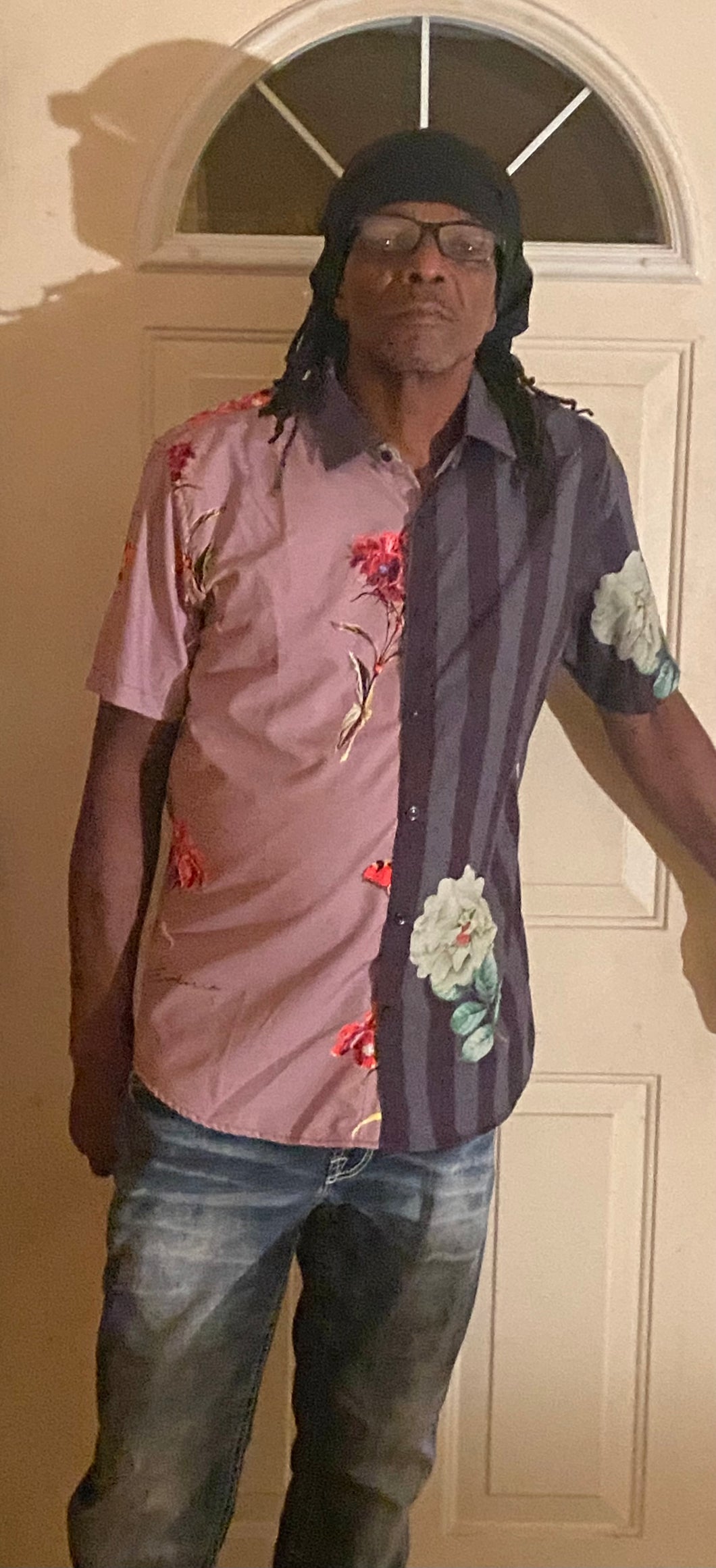 Men Strip Flower Print Shirt